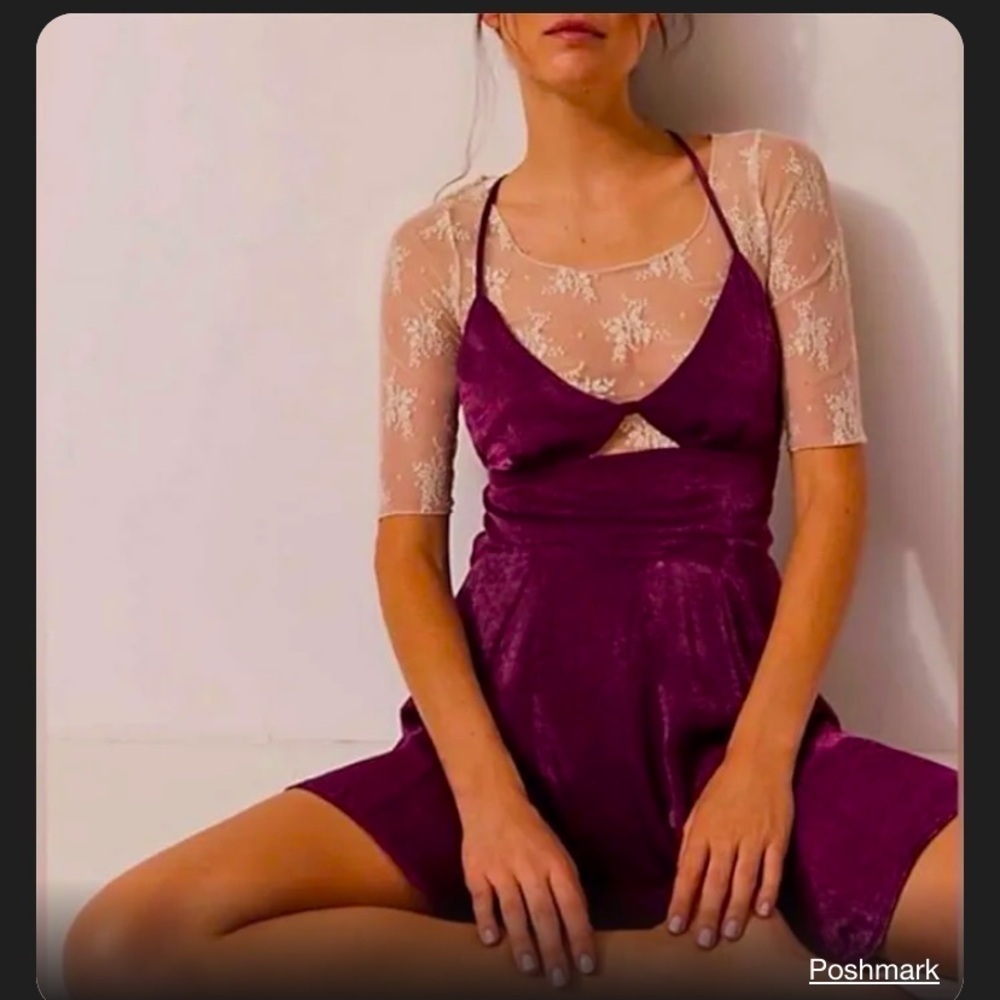 Free people good catch slip in wine purple cutout slip dress $68 boho holiday